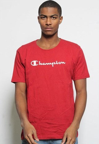 VINTAGE CHAMPION BIG SPELL OUT LOGO T-SHIRT RED