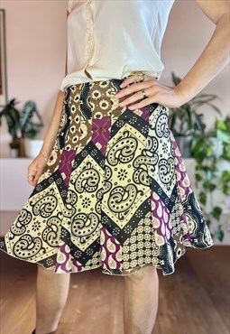 Y2K vintage purple and tan floral skirt