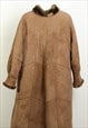 VINTAGE GAMOLUX SHEEPSKIN SUEDE LONGLINE COAT OLIVE