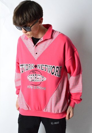 VINTAGE 90S PINK 1/3 POP BUTTON SWEATSHIRT