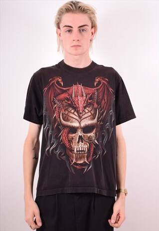 MENS VINTAGE T-SHIRT TOP LARGE BLACK 90S