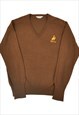 Vintage Knitted Jumper Wyoming Embroidered  Brown Large