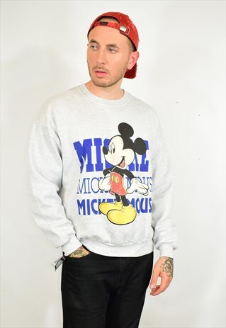 VINTAGE 90S DISNEY GREY MICKEY SPELL OUT SWEATER