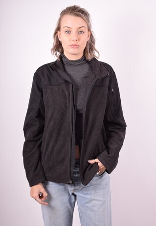 STARTER WOMENS VINTAGE FLEECE JACKET MEDIUM BLACK 90'S