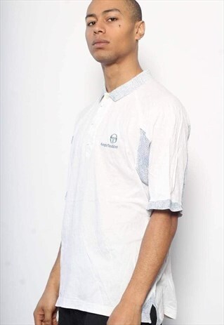 VINTAGE SERGIO TACCHINI PATTERN LOGO POLO SHIRT WHITE