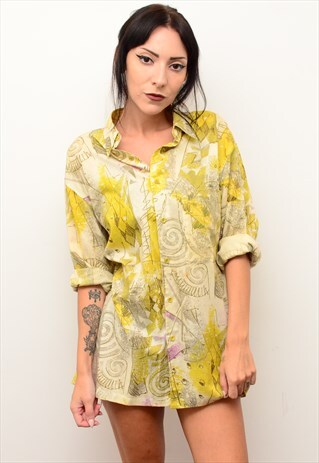 VINTAGE 90'S ABSTRACT INDIE PATTERNED OVERSIZED SHIRT