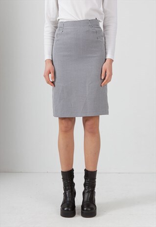 VINTAGE WHITE NAVY CHECKERED MINI PENCIL SKIRT
