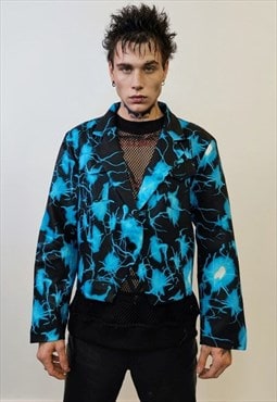 Thunder print cropped blazer grunge punk jacket catwalk coat