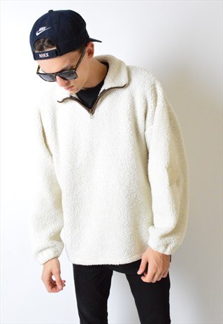 VINTAGE 90S CREAM WHITE 1/4 ZIPPER FLEECE JUMPER JACKET