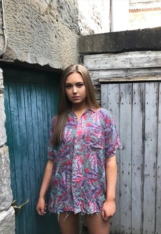 VINTAGE HAWAIIAN CRAZY PRINT SHORT SLEEVE FESTIVAL SHIRT