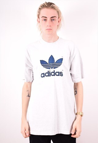 ADIDAS MENS VINTAGE T-SHIRT TOP LARGE GREY 90S