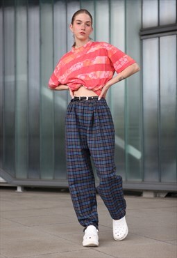 Vintage 90s Check Pattern High Waist Casual Trousers Medium