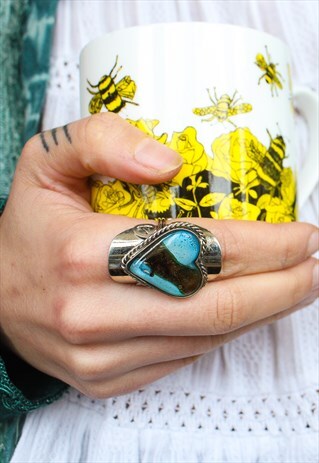 ADJUSTABLE AQUAMARINE GLASS RING