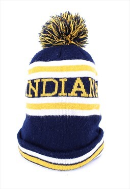 Vintage Indiana Beanie Navy Yellow Striped With Bobble 90s