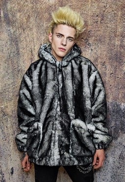 Luxury faux fur jacket detachable fluffy fleece bomber grey