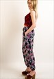 FLORAL PRINT LOOSE FIT COTTON TROUSERS IN BLUE