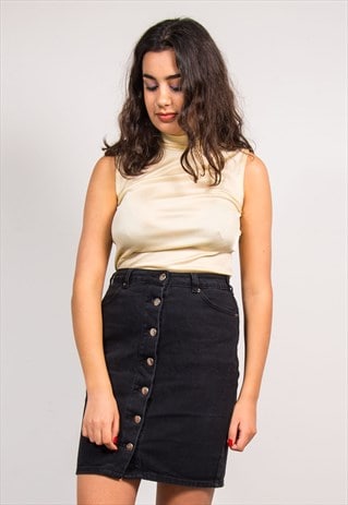 70'S VINTAGE CREAM TURTLE NECK STRETCH SLEEVELESS TOP