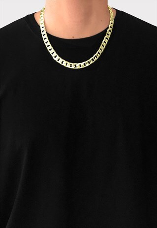 24" 12MM GOLD PLATED WIDE CHUNKY CURB NECKLACE CHAIN - GOLD