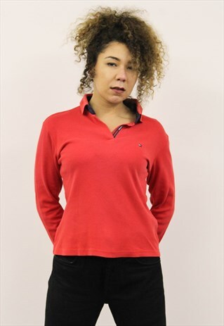 VINTAGE 1990S RED TOMMY HILFIGER POLO SHIRT