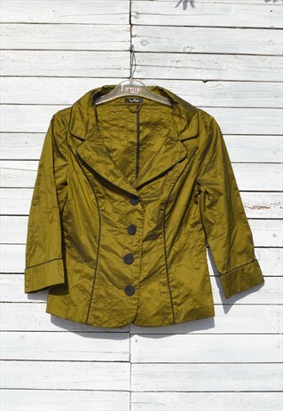 VINTAGE OLIVE GREEN/BLACK EMBROIDERED TAFFETA JACKET