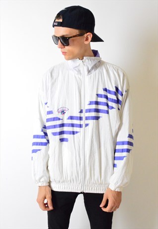 VINTAGE 90S WHITE STRIPED SHELL BOMBER JACKET