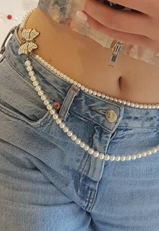 VINTAGE BUTTERFLY FAUX PEARL BELT