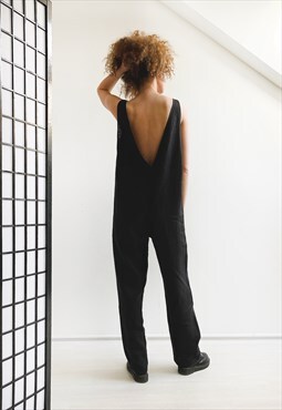 Linen jumpsuit women in black