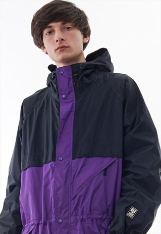 VINTAGE HELLY HANSEN SHELL WINDBREAKER COAT 90S PURPLE BLACK
