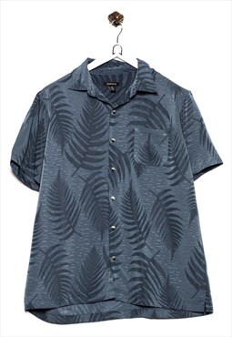 Vintage Van Heusen Hawaiian Shirt Ferns Pattern Navy