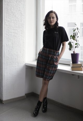 VINTAGE 90'S MULTI COLOUR PLAID HIGH WAISTED SHORTS