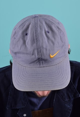 VINTAGE NIKE DUSTY INDIGO AND YELLOW EMBROIDERED CAP