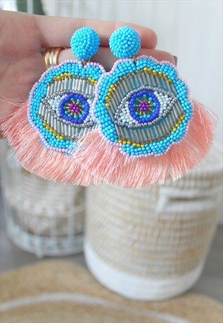 EARRINGS EYES, FRINGES AND BEADS