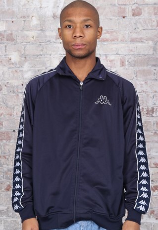 VINTAGE KAPPA TAPE LOGO TRACK JACKET NAVY BLUE