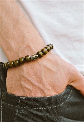 HAMSA FISH BRACELET FOR MEN WOOD BEADS MEN'S BRACELET BRONZE