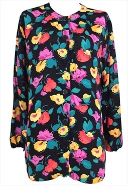 Vintage 80s Blouse Floral Abstract Long Sleeve Button Up