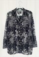 80S BLACK SHIMMER SHEER VELVETEEN FLORAL LONG BLOUSE SHIRT