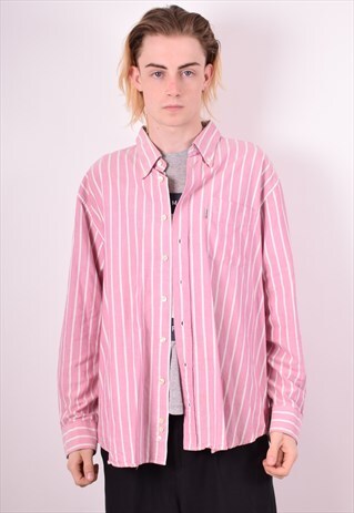 BARBOUR MENS VINTAGE SHIRT XXL PINK STRIPES 90S