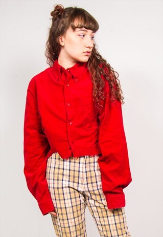 VINTAGE 90'S RED CORD CROPPED LONG SLEEVE SHIRT