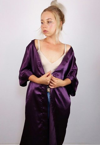 VINTAGE SHORT SLEEVE PLUM PURPLE KIMONO / ROBE SM0113