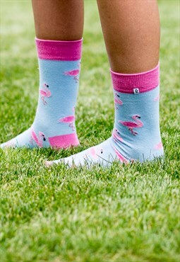 Funky womens colorful socks with pink flamingo bird animal