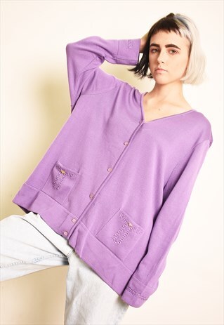 90'S RETRO LILAC PASTEL KNIT OVERSIZED MOMS CARDIGAN