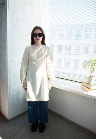 VINTAGE 60'S CREAM GLITTER MINI LONG SLEEVED DRESS