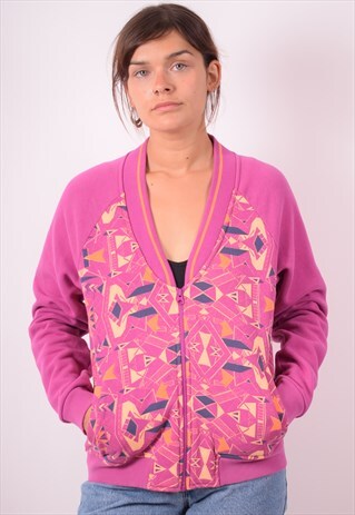 PUMA WOMENS VINTAGE CARDIGAN JUMPER MEDIUM PURPLE 90S