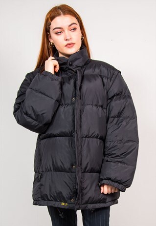 VINTAGE 90'S BLACK THICK OVERSIZED PUFFER COAT JACKET