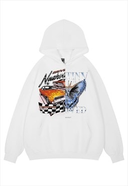 Racing hoodie sports car print pullover motor top in white