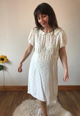Vintage 90s White & Colourful Polka Dot Dress