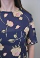 VINTAGE BLUE TRANSPARENT BLOUSE WITH FLOWERS PATTERN 