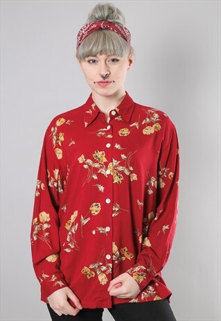VINTAGE 80S RED FLORAL PATTERNED SHIRT