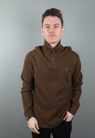 VINTAGE QUARTER ZIP SWEATSHIRT SWEATER COLOUR BROWN