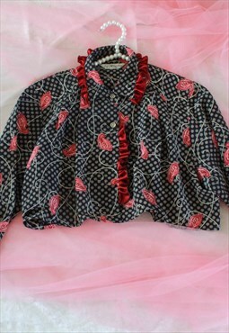 Vintage Remaked Blouse Ruffles M T827